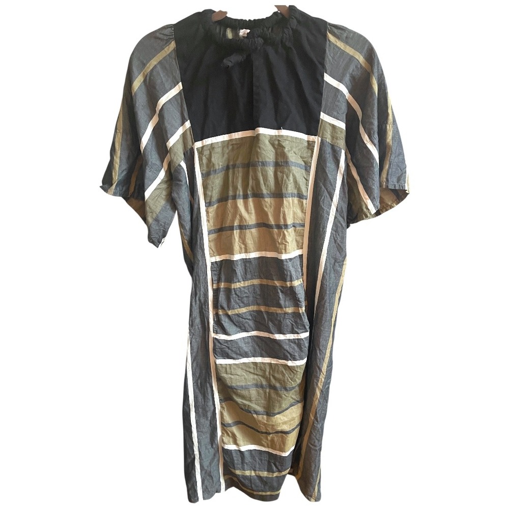 Vintage Designer Mila Schon Brown Black‎ Puff Sleeve Prairie Midi Dress
